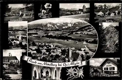 Ak Oy Mittelberg im Allgäu, Panorama, Haagerkreuz, Maria Rain, Alpspitze