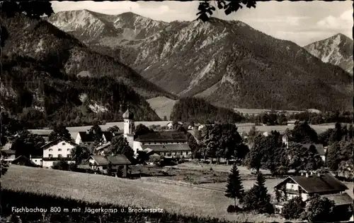 Ak Fischbachau in Oberbayern, Panorama mit Jägerkamp und Brecherspitz, Kirchturm
