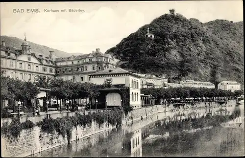 Ak Bad Ems an der Lahn, Kurhaus mit Bäderley, Teilansicht