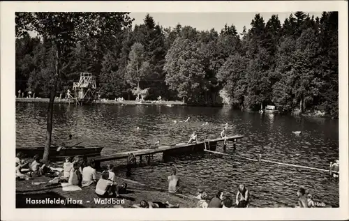 Ak Hasselfelde Oberharz am Brocken, Partie im Waldbad