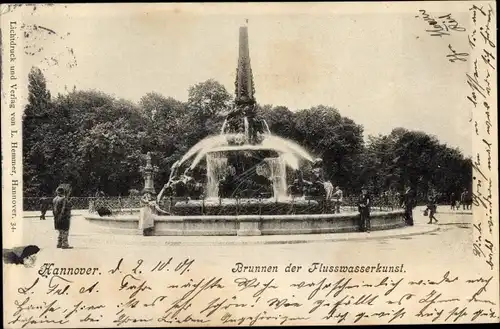 Ak Hannover in Niedersachsen, Brunnen der Flusswasserkunst, Park