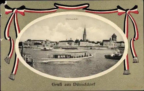 Passepartout Ak Düsseldorf am Rhein, Rheinansicht