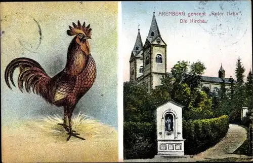 Ak Arenberg Koblenz am Rhein, Roter Hahn, Kirche