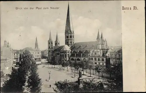 Ak Bonn am Rhein, Blick von der Post zum Neutor, Denkmal, Münsterkirche, Platz