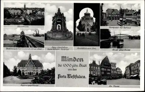 Ak Minden Westfalen, Weserbrücke, Porta Westfalica, Dom, Marktplatz