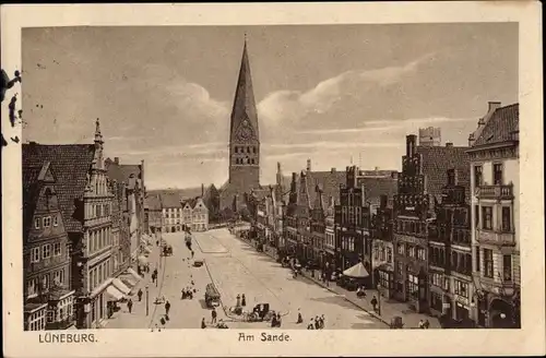 Ak Lüneburg in Niedersachsen, Am Sande, Straßenansicht, Kirche