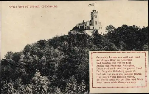 Ak Dresden Cossebaude, Restaurant Osterberg, Gedicht, Burg, Fahne, Panorama