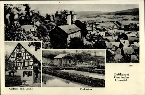 Ak Gemünden im Hunsrück, Total, Gasthaus Phil. Lorenz, Fischweiher