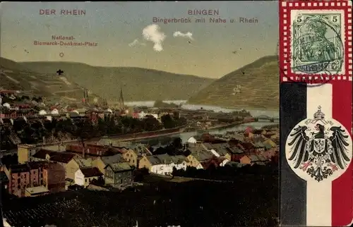 Ak Bingen am Rhein, Bingerbrück, Nahe, Rhein, National Bismarck Denkmal Platz, Wappen