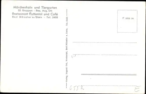 Ak Bad Münster am Stein, Märchenhain und Tiergarten, Restaurant Huttental und Cafe