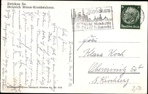 Ak Zwickau in Sachsen, Heinrich Braun Krankenhaus, Panorama, Frauenklinik, Hauptgebäude