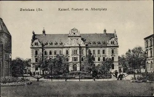 Ak Zwickau in Sachsen, Kaiserliches Postamt m. Albertplatz