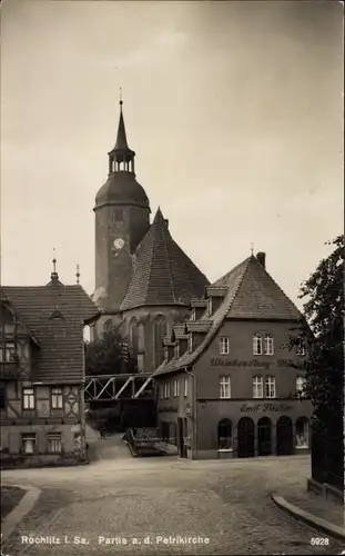 Ak Rochlitz, Partie an der Petrikirche, Weinhandlung Emil Fischer