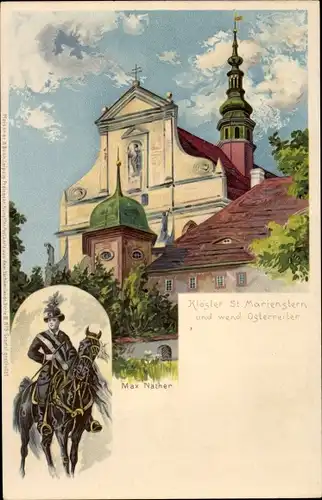 Litho Panschwitz Kuckau, Kloster St. Marienstern und wendischer Osterreiter, Max Näther