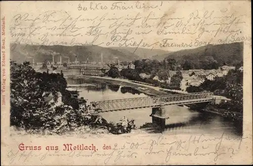 Ak Mettlach im Saarland, Stadtansicht, Brücke, Fluss