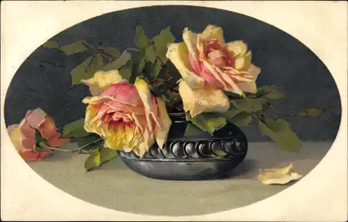Passepartout Ak Klein, Catharina, Blumen in Vase, Meissner & Buch 2459