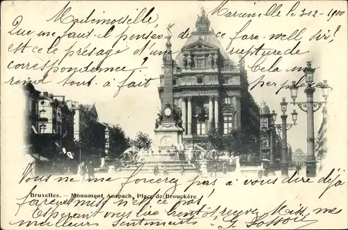 Ak Bruxelles Brüssel, Monument Anspach, Place de Brouckere