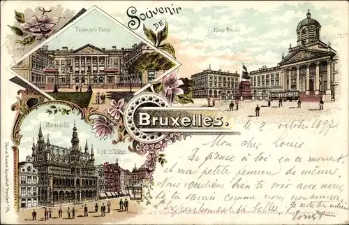 Litho Bruxelles Brüssel, Palais de la Nation, Place Royale, Maison de Bok