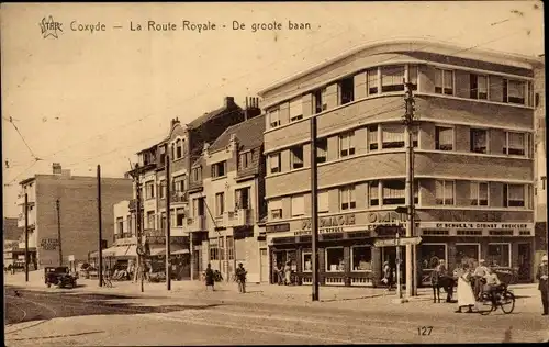 Ak  Koksijde Coxyde sur Mer Westflandern, la Route Royale, De groote baan, Geschäfte