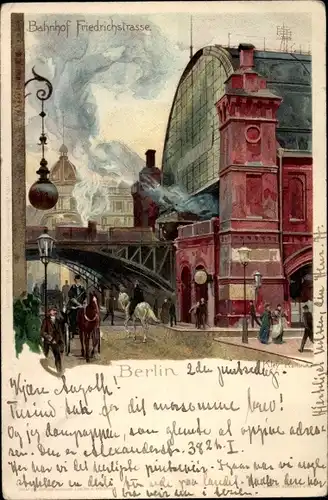 Künstler Litho Kley, H., Berlin Mitte, Friedrichstraße, Partie am Bahnhof