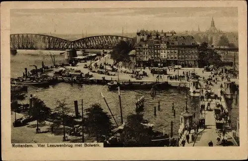 Ak Rotterdam Südholland Niederlande, Vier Leeuwenbrug met Bolwerk