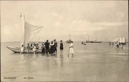 Ak Zandvoort Nordholland Niederlande, Het Strand, Segelboote, Badegäste, Kinder