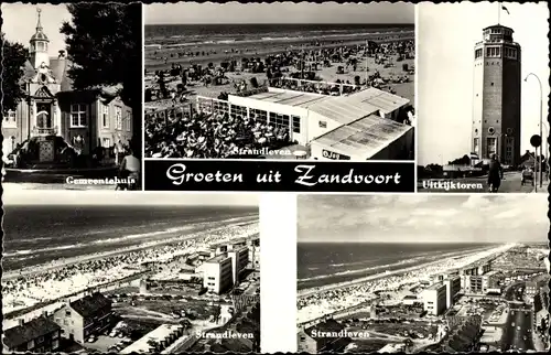 Ak Zandvoort Nordholland Niederlande, Strandleven, Uitktjktoren, Gemeentehuis