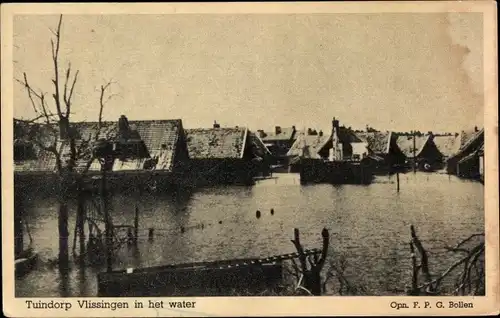 Ak Vlissingen Zeeland Niederlande, Tuindorp in het water, Überflutung