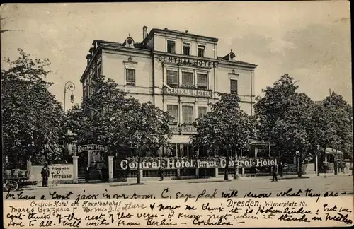 Ak Dresden Altstadt Seevorstadt, Central Hotel am Hauptbahnhof, Wiener Platz 10