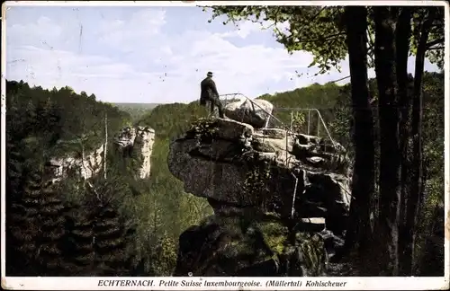 Ak Kohlscheuer Felsen bei Echternach Luxemburg, Müllertal