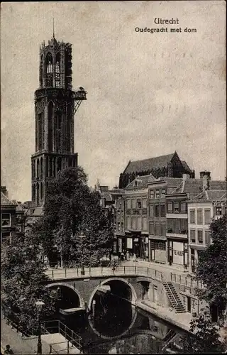 Ak Utrecht Niederlande, Oudegracht met dom
