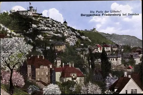 Ak Niederlößnitz Radebeul Sachsen, Berggasthaus Friedensburg, Blick auf den Ort