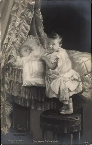 Ak Das neue Brüderchen, Prinzen von Preußen als Kleinkinder, Kinderbett, Wilhelm, Liersch 1818