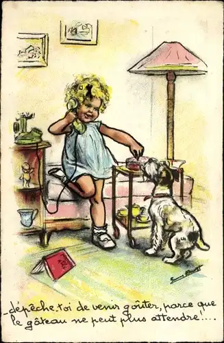 Künstler Ak Bouret, Germaine, depeche toi de venir gouter, parce que le gateau ne peut plus attendre