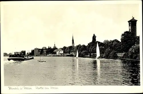 Ak Hanau am Main, Partie am Main, Segelboote