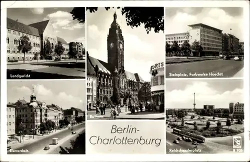 Ak Berlin Charlottenburg, Rathaus, Landgericht, Farbwerke Hoechst, Bismarckstr, Reichskanzlerplatz