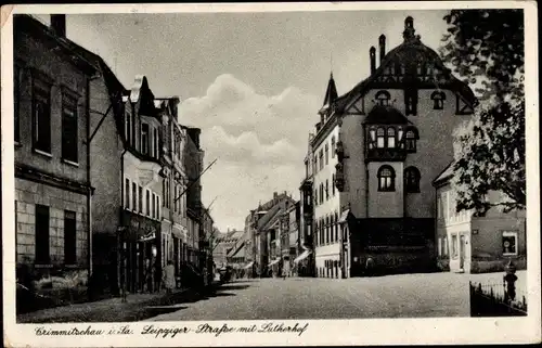 Ak Crimmitschau in Sachsen, Leipziger Straße mit Lutherhof