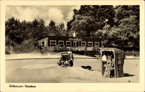 Ak Kölpinsee Loddin auf der Insel Usedom, Partie an der Strandhalle