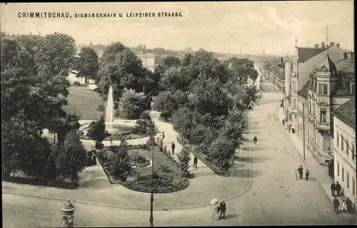 Ak Crimmitschau in Sachsen, Bismarckhain, Leipziger Straße