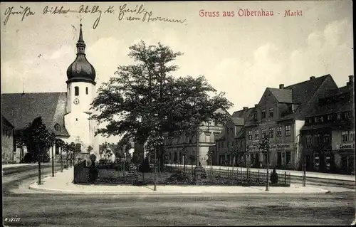 Ak Olbernhau, Blick zum Marktplatz, Kirche