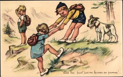 Künstler Ak Bouret, Germaine, Kinder klettern, Terrier