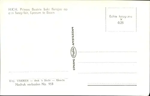 Ak Baarn Utrecht, Lyceum, Prinzessin Beatrix der Niederlande am Herd