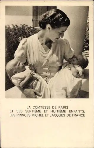 Ak Comtesse de Paris, Isabelle d’Orléans Bragance, Michel, Jacques, Princes