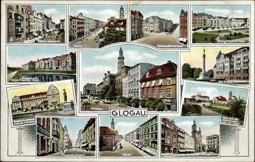 Ak Głogów Glogau Schlesien, Markt, Hohenzollernstraße, König Friedrich Platz, Rathaus,Preußische Str