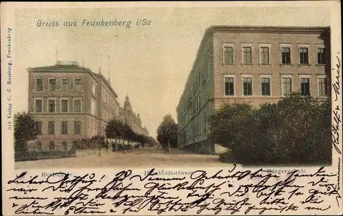Litho Frankenberg an der Zschopau Sachsen, Bürgerschule, Humboldtstraße, Realschule