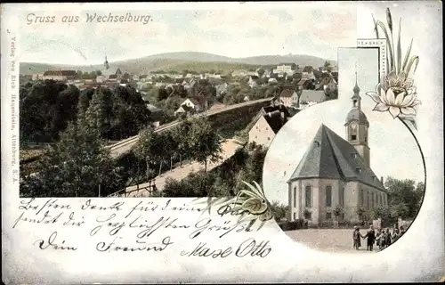 Ak Wechselburg Landkreis Mittelsachsen, Gesamtansicht, Kirche