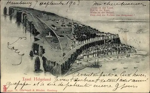 Ak Nordseeinsel Helgoland, Insel aus Vogelschau, Gedicht