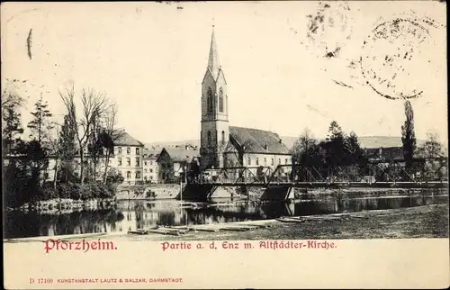 Ak Pforzheim im Schwarzwald, Enzpartie mit Altstädter Kirche