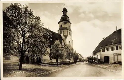 Ak Rosenfeld Baden Württemberg, Kirche und Straßenpartie, Geschäftshaus