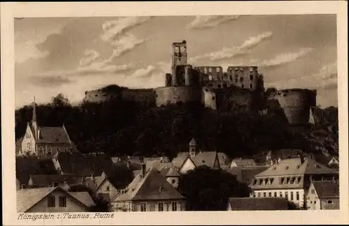Ak Königstein im Taunus Hessen, Ruine, Kirche, Blick über die Dächer der Stadt